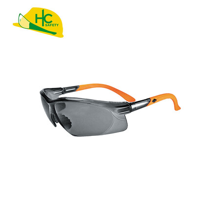 Safety glasses with one-piece non-slip curved temples - One-piece smoke lens non-slip temples with non-slip colored curved temples